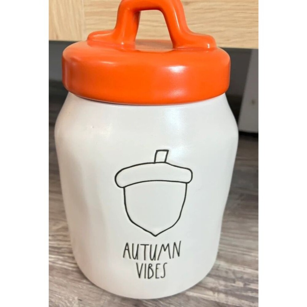 Rae Dunn Autumn Vibes Acorn Ceramic Canister Orange Lid Fall Decor